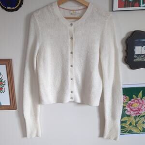 Boden White Long Sleeve Cardigan With Sparkle Buttons Size S